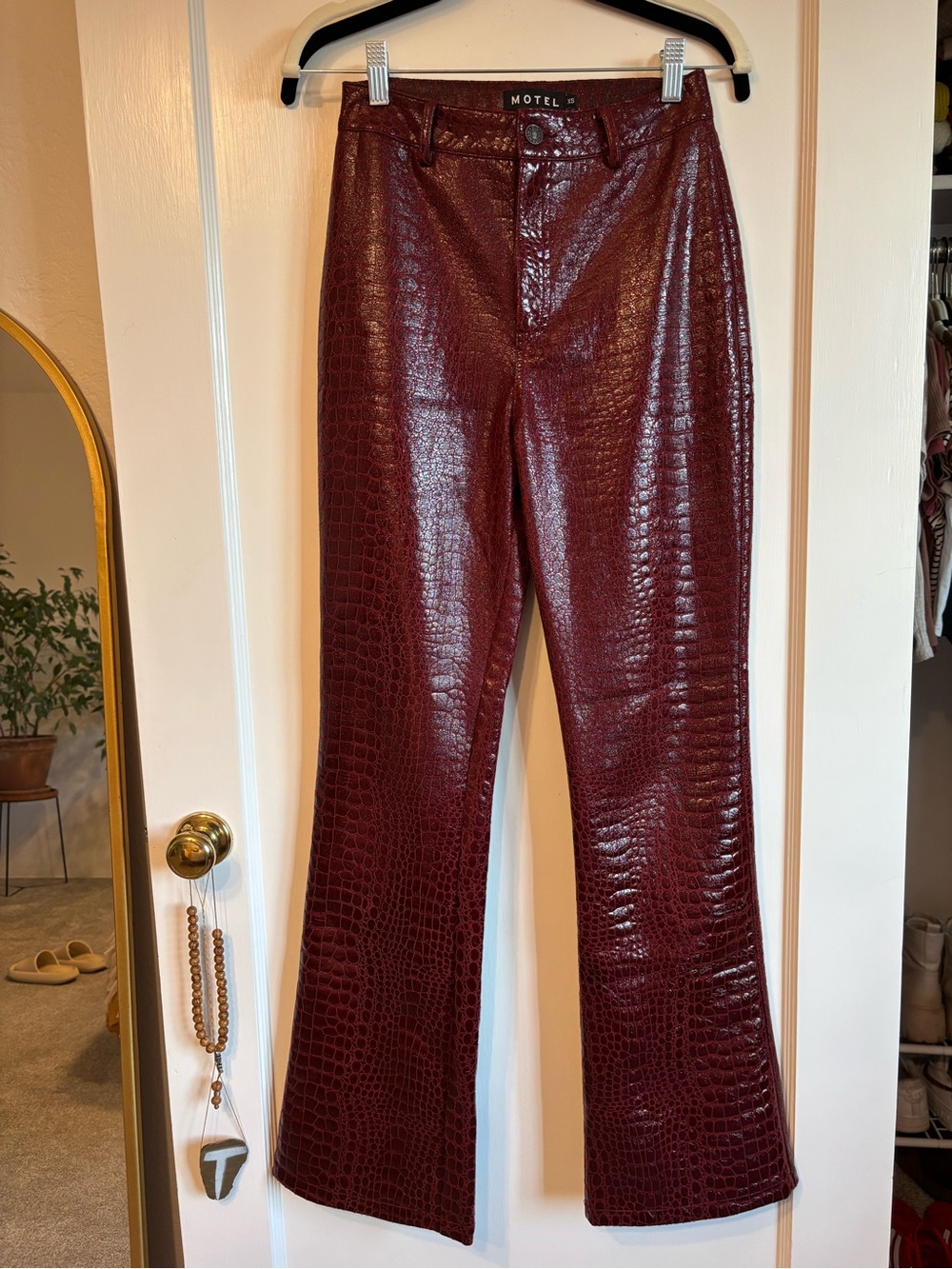 Motel XS Maroon Snake High Rise Pants
